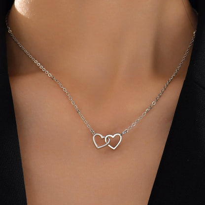 Double Hollow Heart Chain Necklace