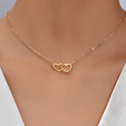 Double Hollow Heart Chain Necklace