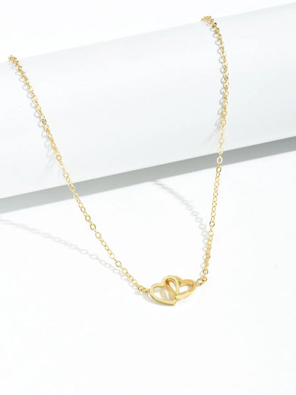 Double Hollow Heart Chain Necklace